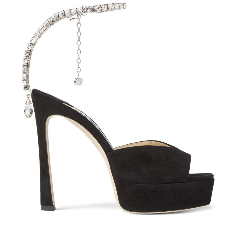 Saeda Suede Crystal Ankle-Strap Platform Sandals